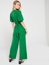 V-Neck Button Through Belted Jumpsuit