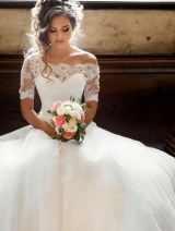 Illusion Off-the-shoulder Princess Wedding Dress