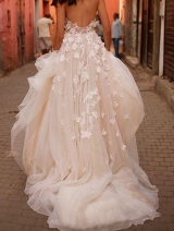 Tulle Skirt Blush Pink Floral Wedding Dress