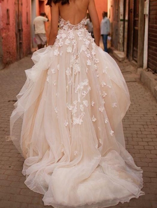 Tulle Skirt Blush Pink Floral Wedding Dress